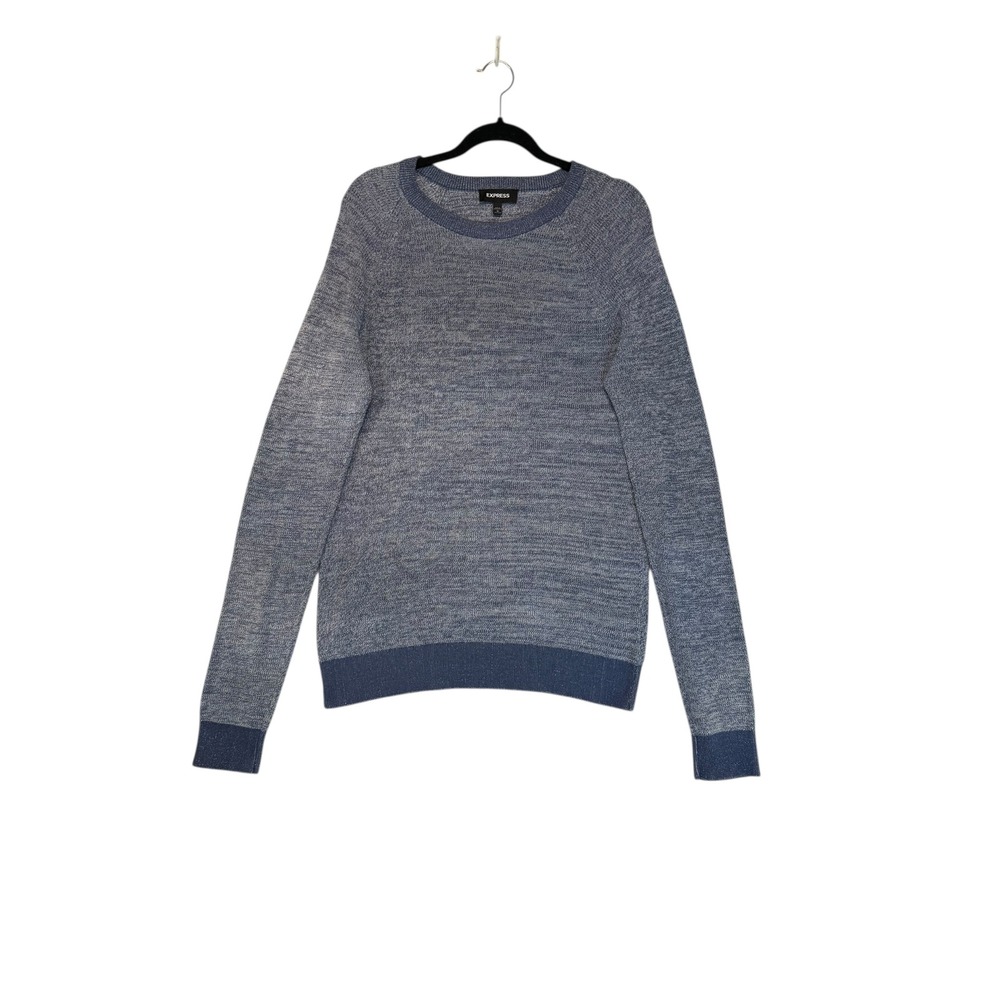 Express Mens Crew Neck Sweater 100% Cotton Blue Heathered Knit Large Tall‎
